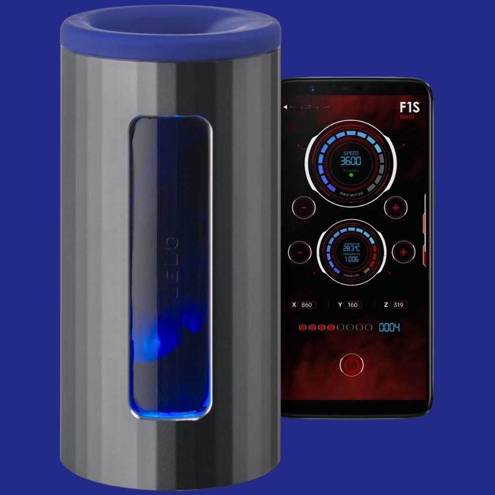 Lelo F1 V2 Masturbator Gun Metal Telefon Kontrol Masturbator Blue