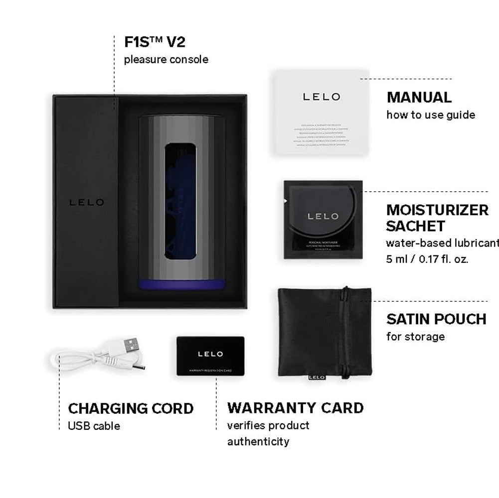 Lelo F1 V2 Masturbator Gun Metal Telefon Kontrol Masturbator Blue