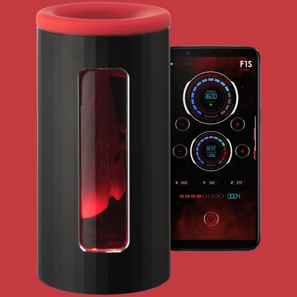 Lelo F1 V2 Masturbator Gun Metal Telefon Kontrol Masturbator Red
