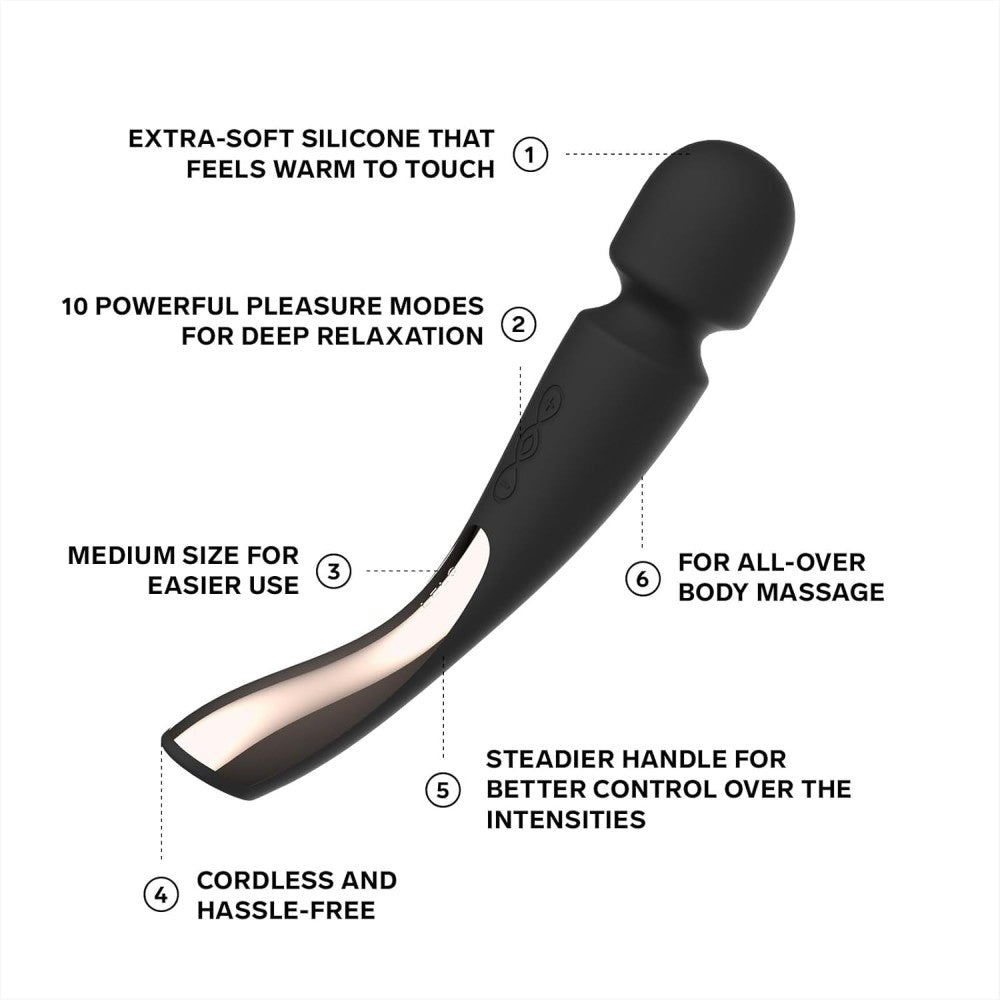 Lelo Smart Wand 2 Medium Professional Masaj Wand Vibrator Black