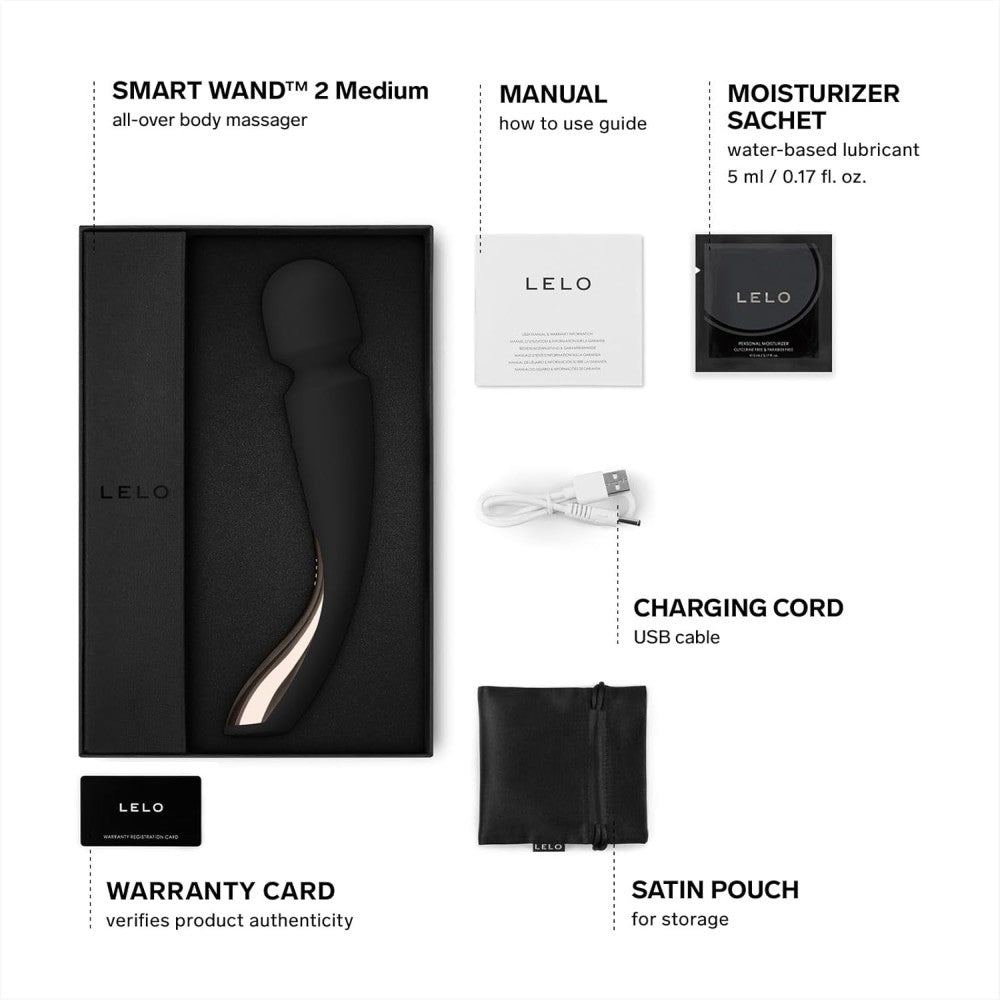 Lelo Smart Wand 2 Medium Professional Masaj Wand Vibrator Black