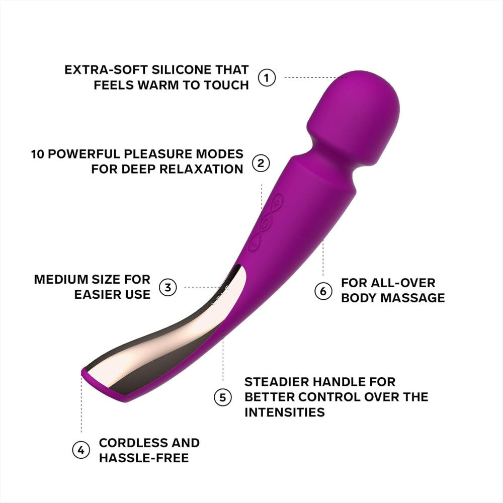 Lelo Smart Wand 2 Medium Professional Masaj Wand Vibrator Deep Rose