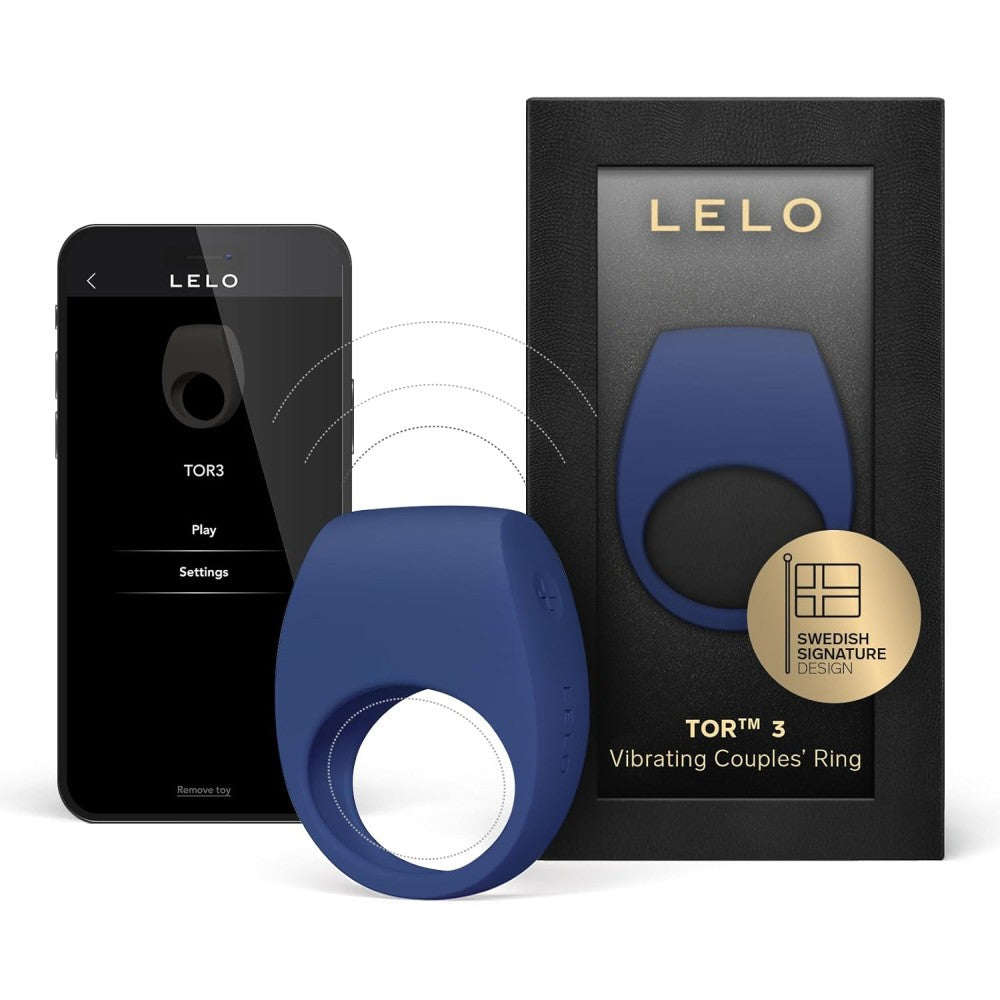 Lelo Tor 3 Vibrating Couples Ring Telefon Kontrollü Penis Halkası Base Blue