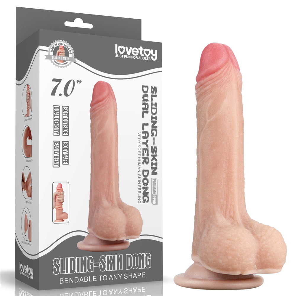 Lovetoy Sliding-Skin Dual Layered Dildo Deri Penetrasyon 18 cm Realistik Penis LV317001