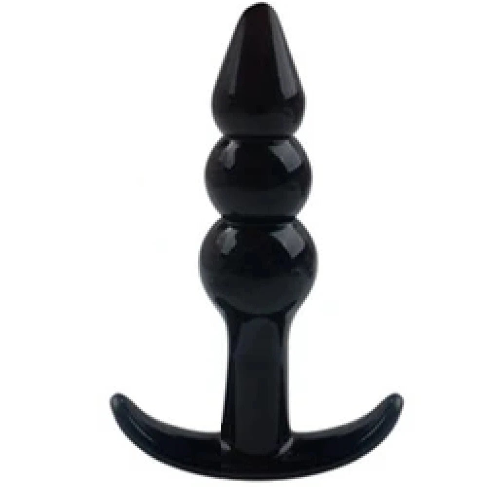 Ribbled Anal Play Silicone Jelly Butt Plug Black