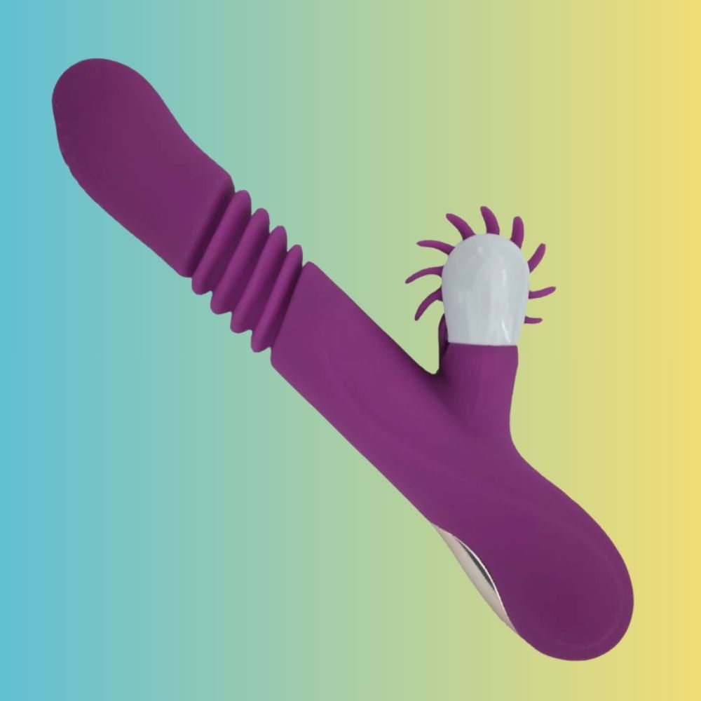 Man Nuo Annie Rotation Telescopic Tongue Isıtmalı ve İleri Geri Hareketli Rabbit Vibratör Purple