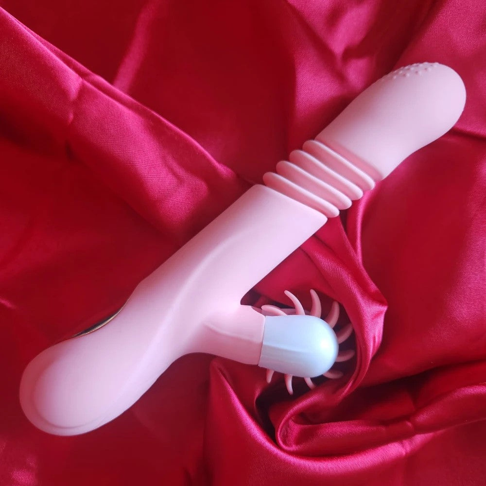 Man Nuo Annie Rotation Telescopic Tongue Isıtmalı ve İleri Geri Hareketli Rabbit Vibratör Pink