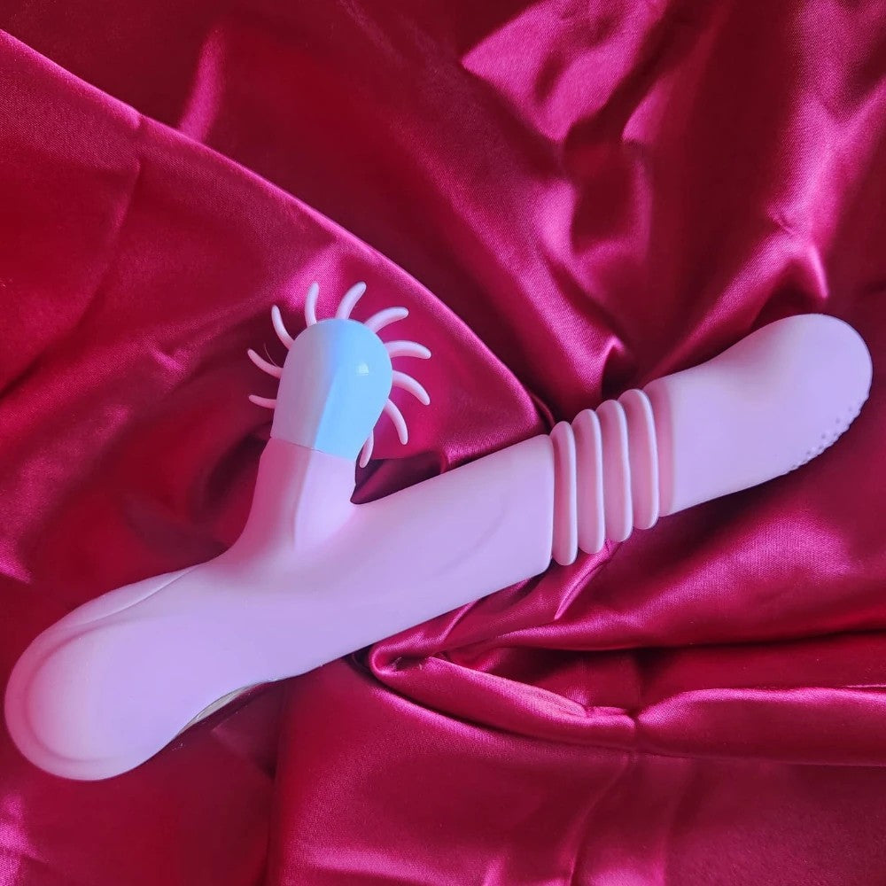 Man Nuo Annie Rotation Telescopic Tongue Isıtmalı ve İleri Geri Hareketli Rabbit Vibratör Pink
