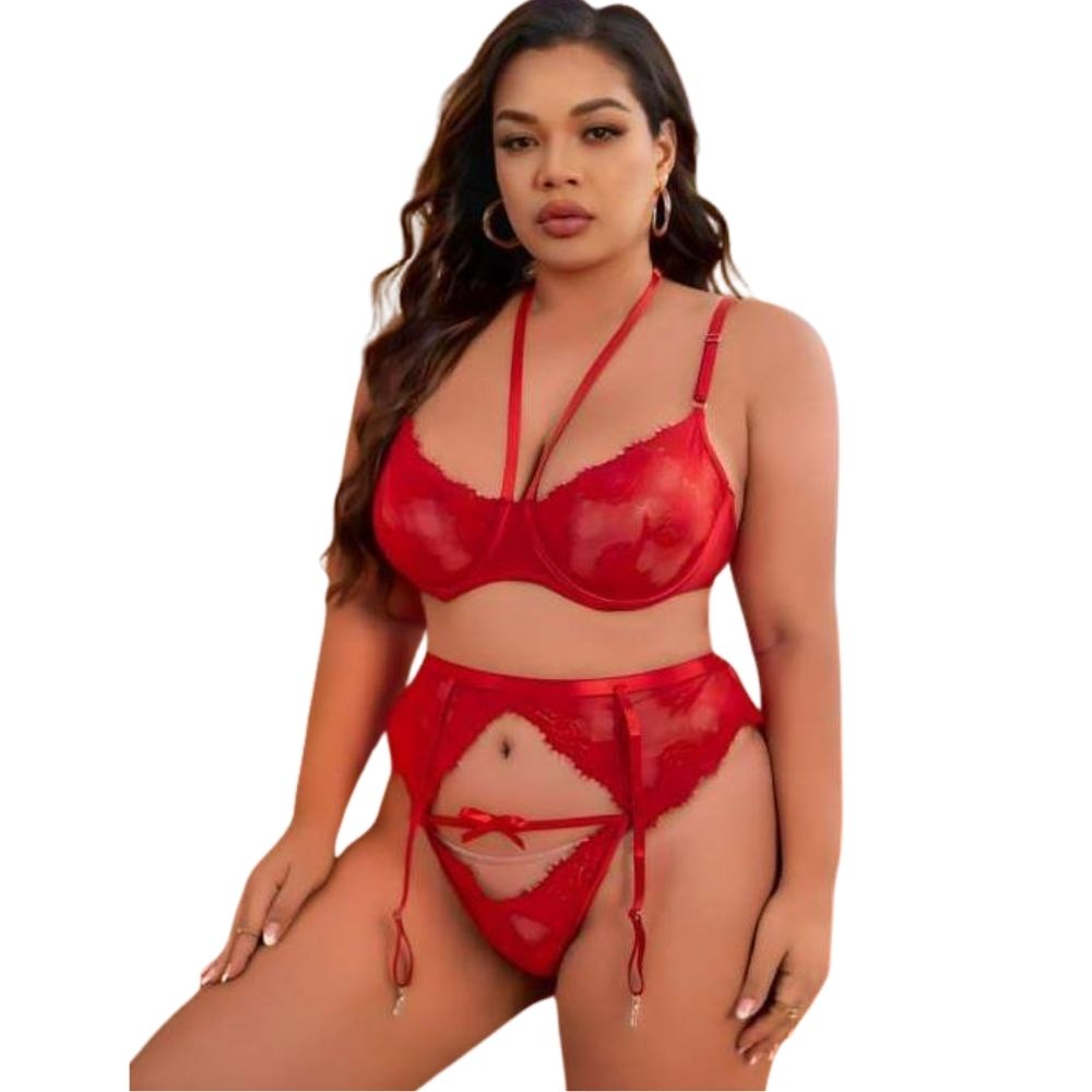 Fantasy Wear Dantel İşlemeli İpli Fantezi Jartiyer Takımı S/M