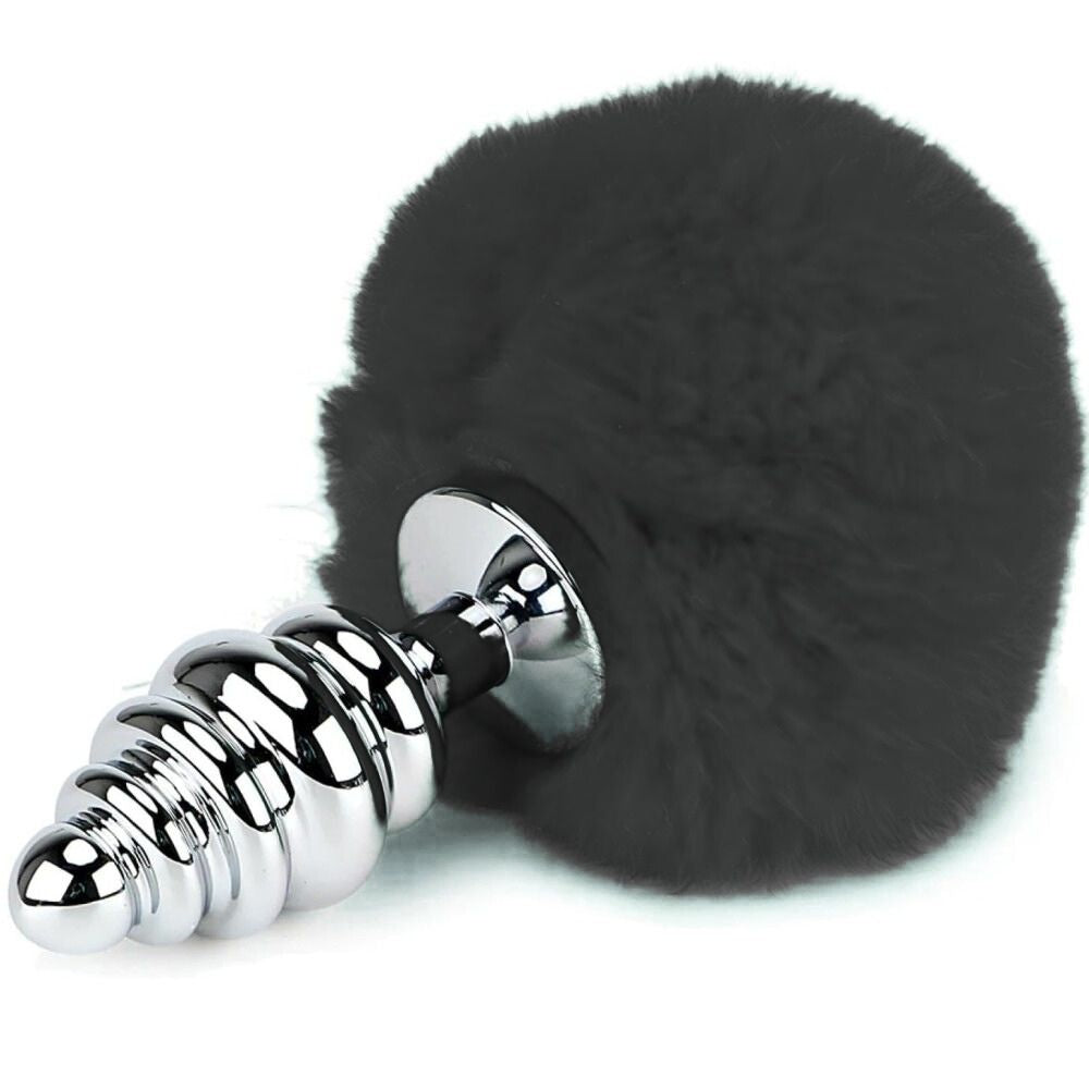 Spiral Bunny Tail Kuyruklu Metal Anal Plug Black