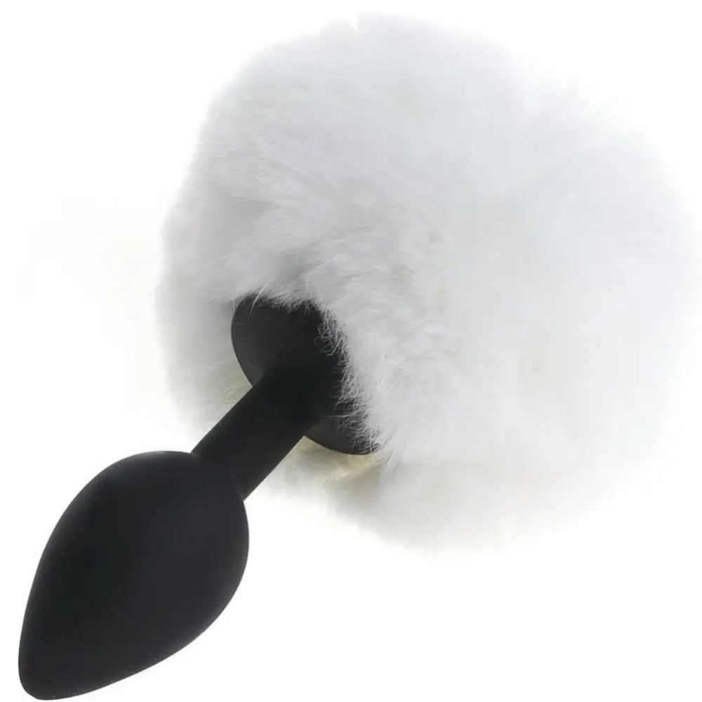 Anal Play Silicone  Bunny Tail Kuyruklu Black Anal Plug White