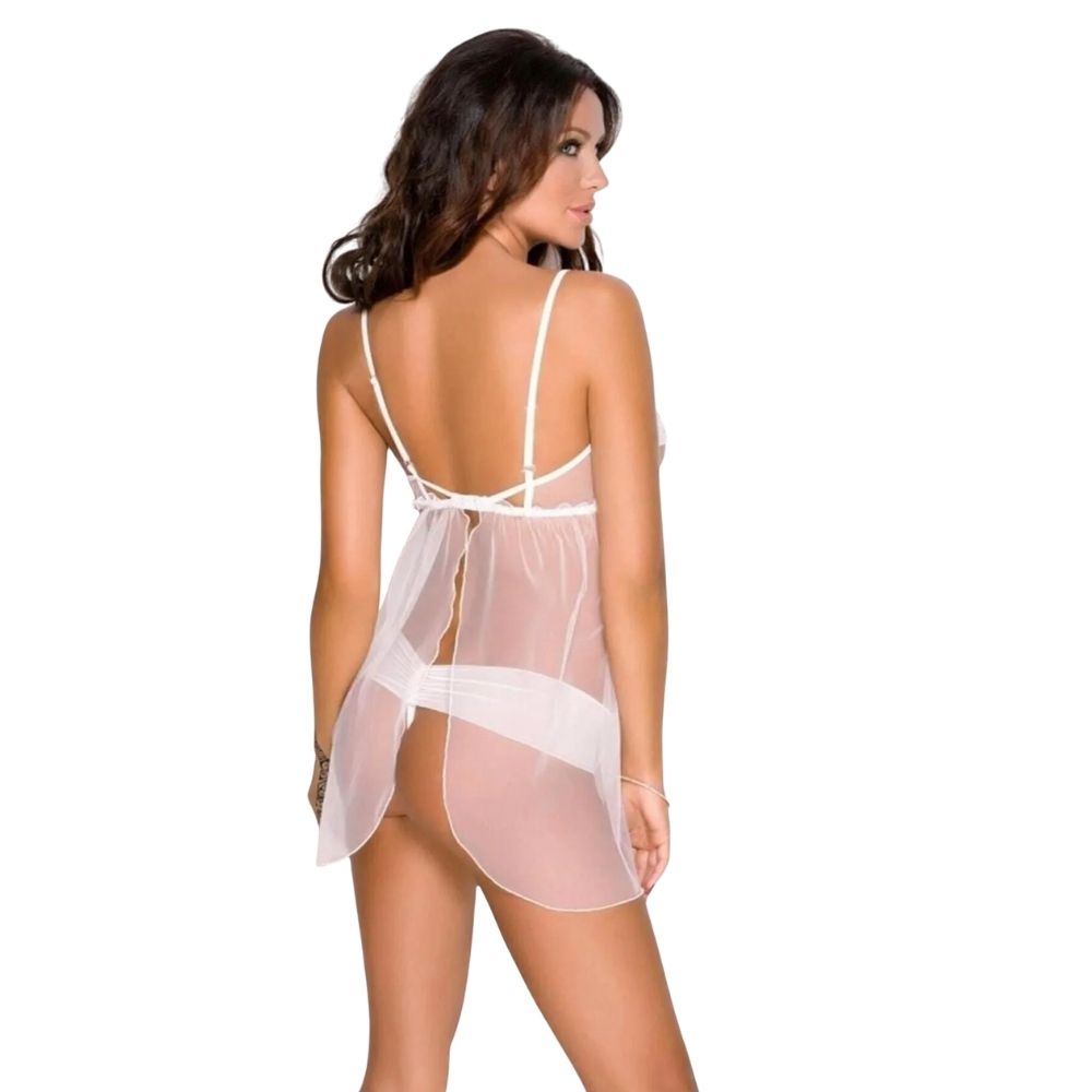 Fantasy Wear Dekolteli Baby-Doll Gecelik Beyaz S/M