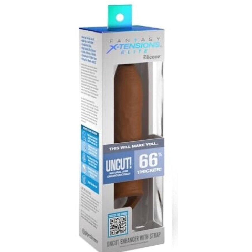 Pipedream Fetish Fantasy X-Tensions Uncut Penis Sleeve Testis Destekli Ucu Açık Amerikan Penis Kılıfı Brown