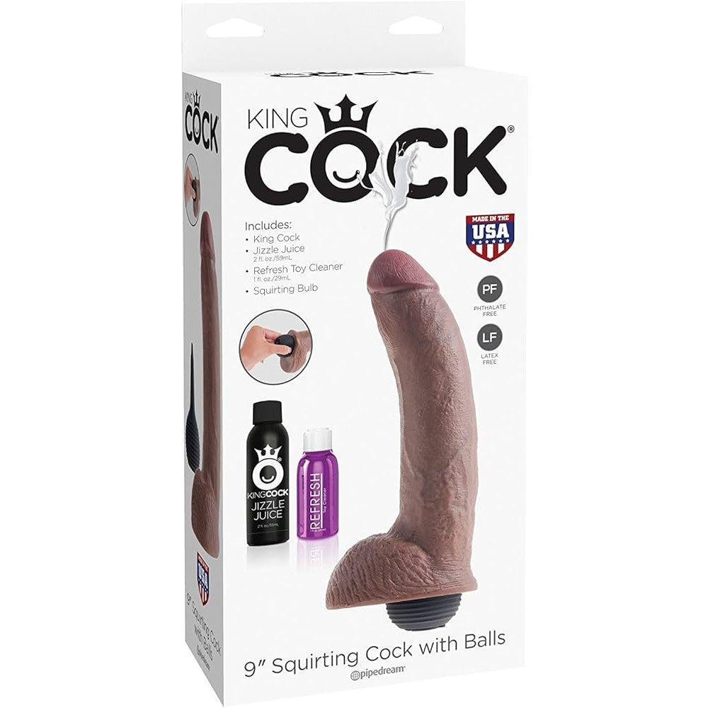 Pipedream King Cock Squirting 9'' Squirting Cock Boşalabilir Dildo Brown