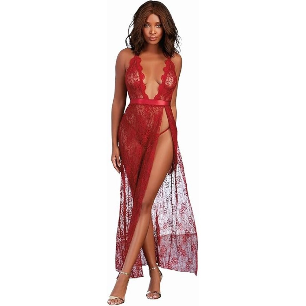 Fantasy Wear Dantel İşlemeli Sırt Dekolteli Uzun Gecelik S/M