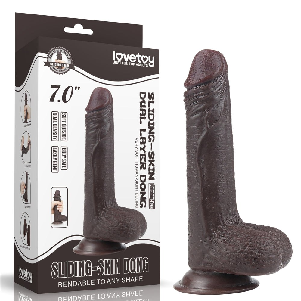 Lovetoy Sliding-Skin Dual Layered Black Dildo Deri Penetrasyon 18 cm Realistik Penis LV317011