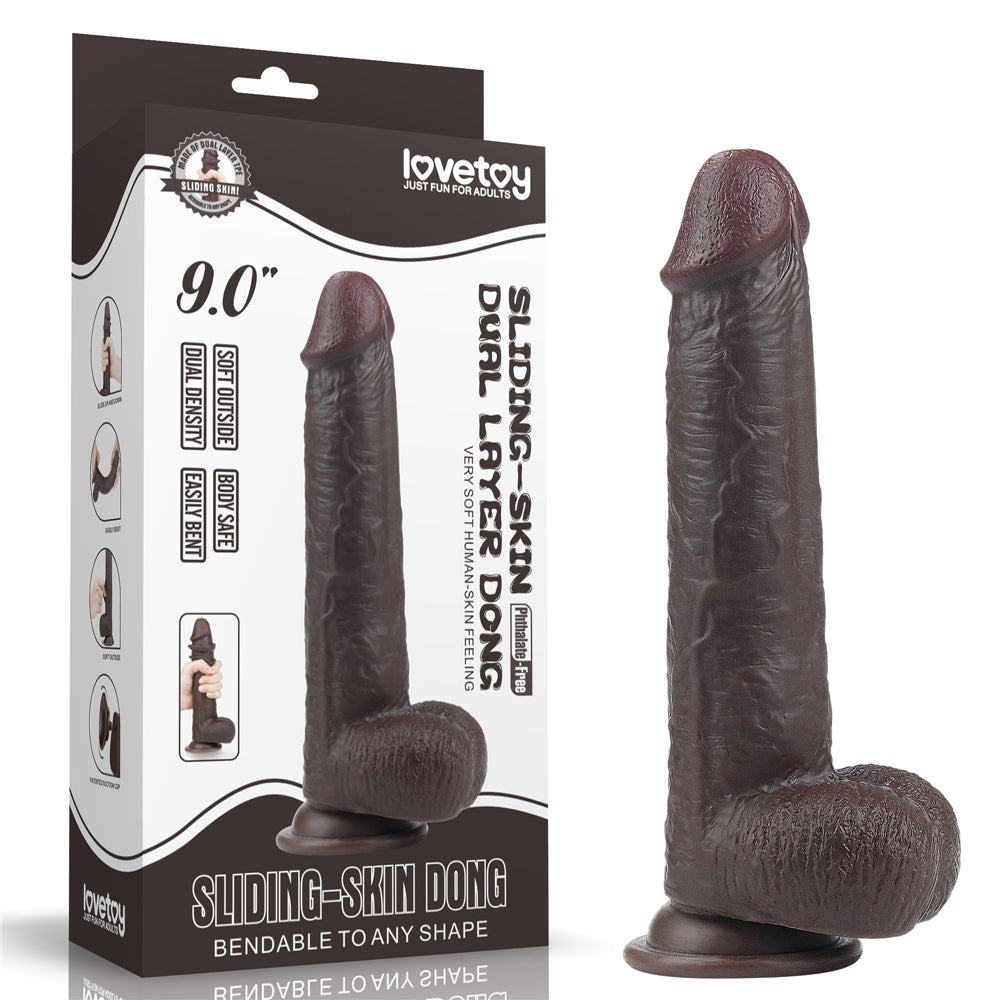 Lovetoy Sliding-Skin Dual Layered Black Dildo Deri Penetrasyon 23 cm Realistik Penis LV317013
