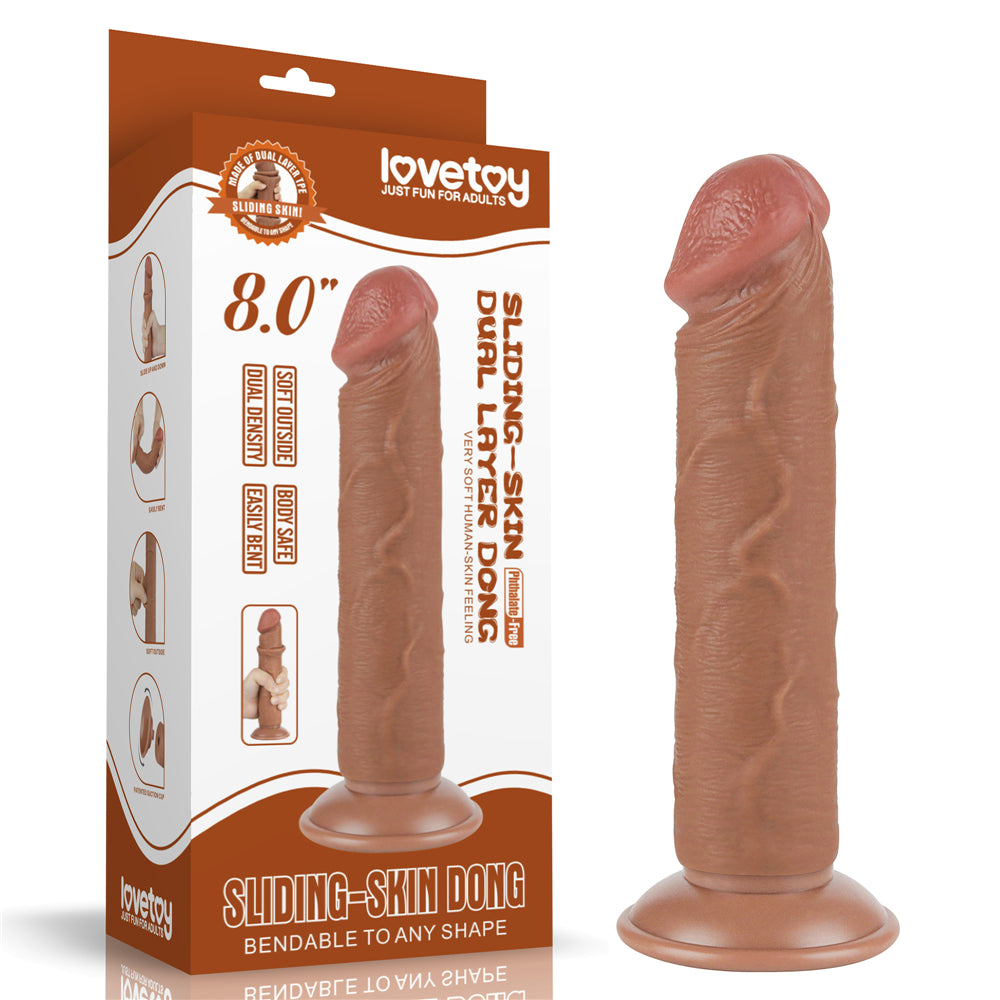 Lovetoy Sliding Skin Dual Layer Dong Brown 20 Cm Testissiz Realistik Penis LV317306