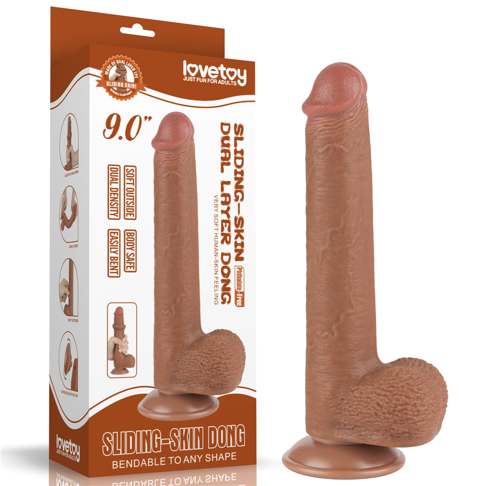 Lovetoy Sliding Skin Dual Layer Dong Brown 23 Cm Realistik Penis LV317310