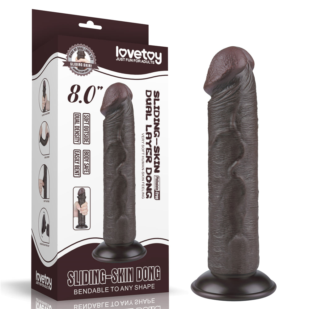 Lovetoy Sliding Skin Dual Layer Dong Black 20 Cm Testissiz Realistik Penis LV317406