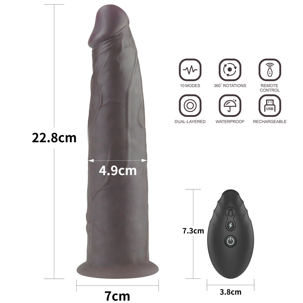 Lovetoy Dual Layered Silicone Rotator Black 23 Cm Hareketli Realistik Penis LV410221