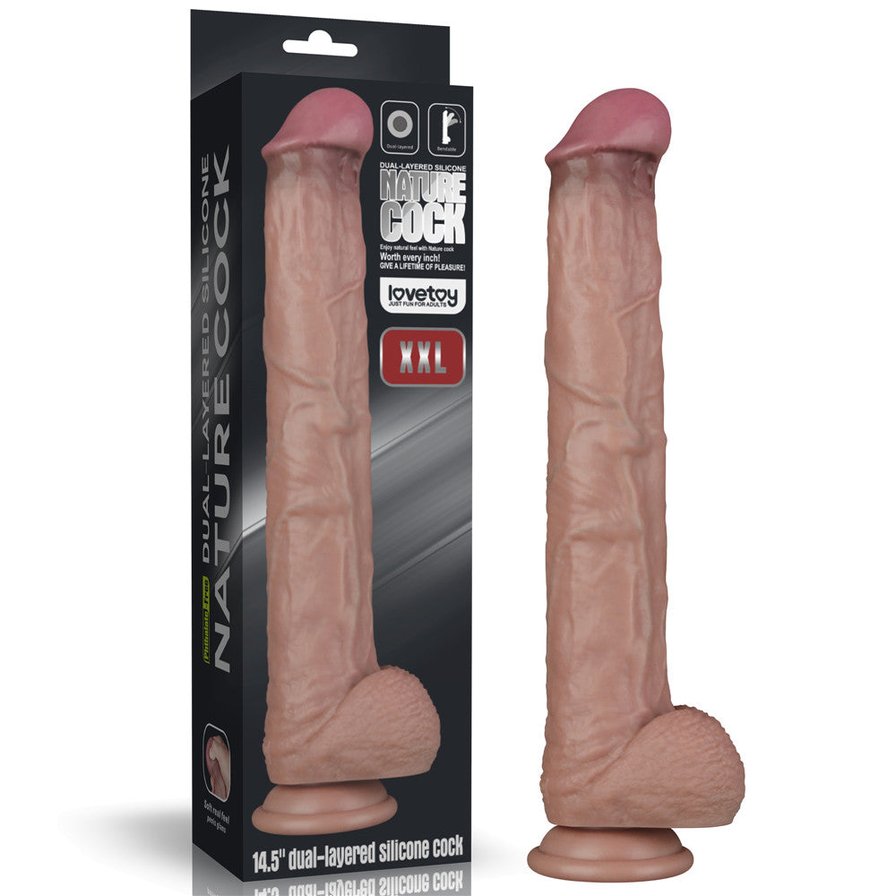 Lovetoy 14.5'' Dual Layered Bendable Silicone Cock XXL(Flesh) Et Doku Dildo LV411301