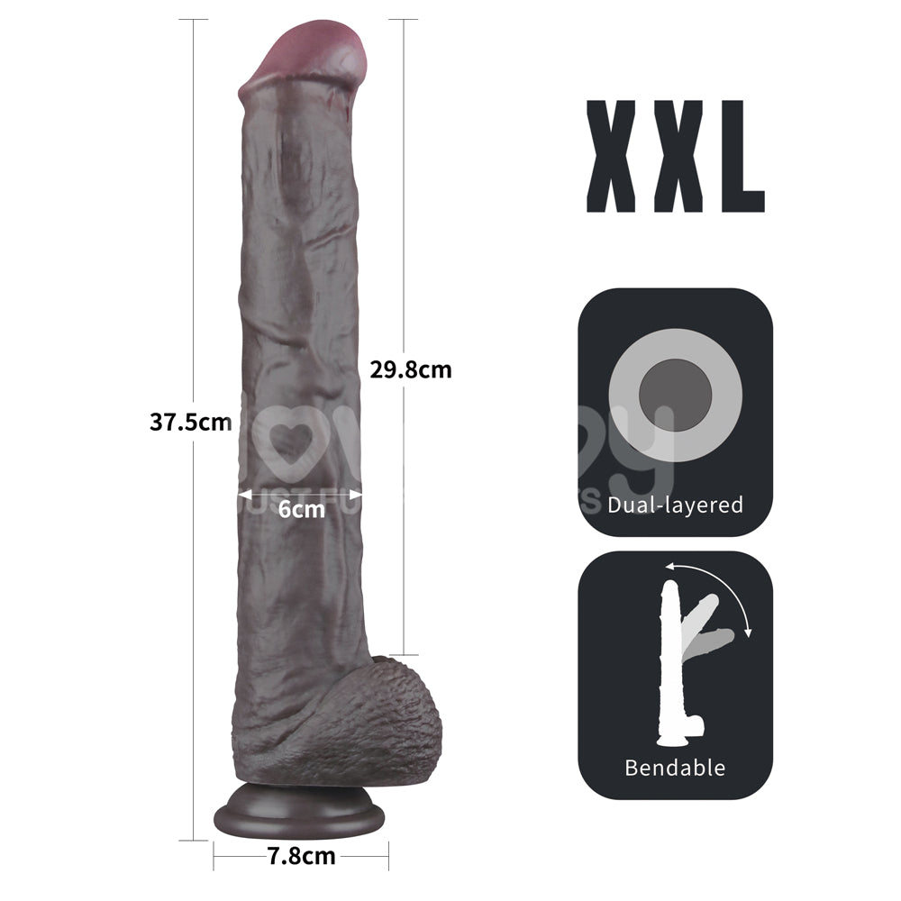 Lovetoy 14.5'' Dual Layered Bendable Silicone Cock XXL(Black) Et Doku Dildo LV411311