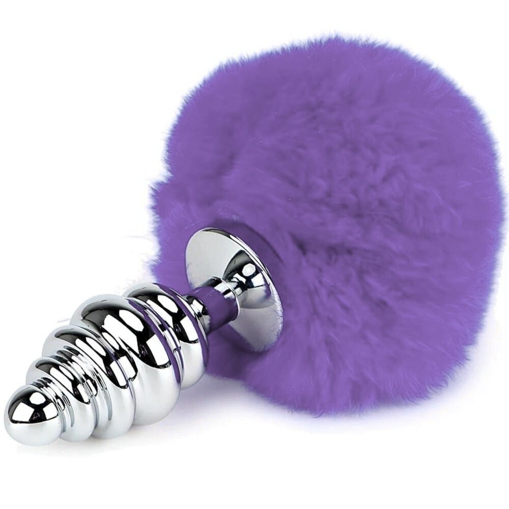 Spiral Bunny Tail Kuyruklu Metal Anal Plug Purple
