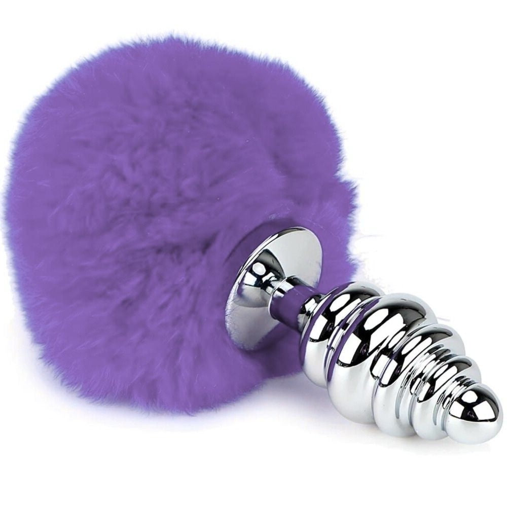 Spiral Bunny Tail Kuyruklu Metal Anal Plug Purple