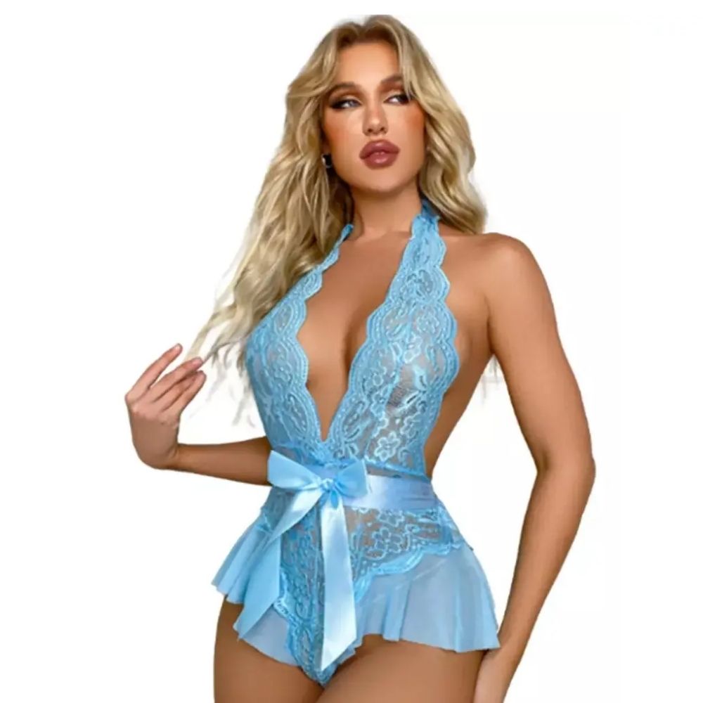 Fantasy Wear Dantelli ve Fiyonk Detaylı Bodysuit Gecelik L/XL