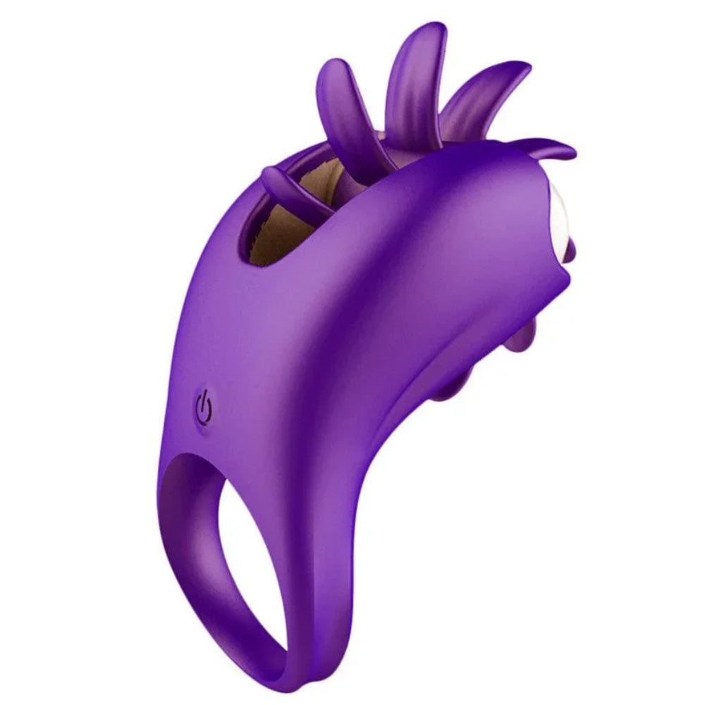 Cock Ring with Tongues Rechargeable Dönen Dilli Penis Halkası Purple