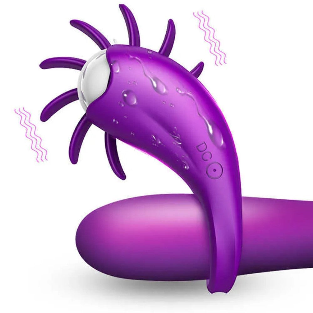 Cock Ring with Tongues Rechargeable Dönen Dilli Penis Halkası Purple