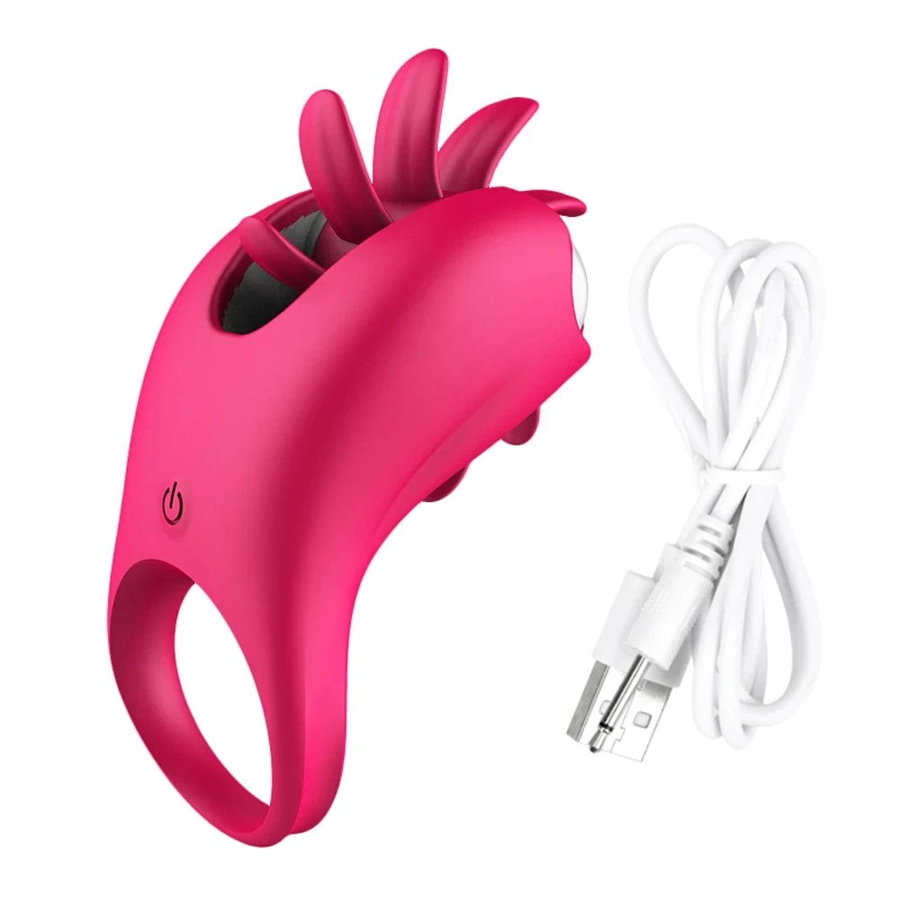 Cock Ring with Tongues Rechargeable Dönen Dilli Penis Halkası Pink