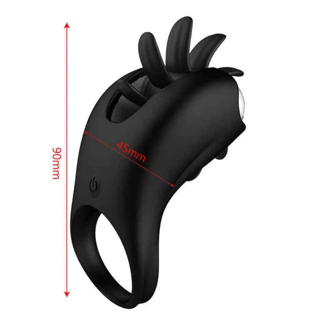 Cock Ring with Tongues Rechargeable Dönen Dilli Penis Halkası Black