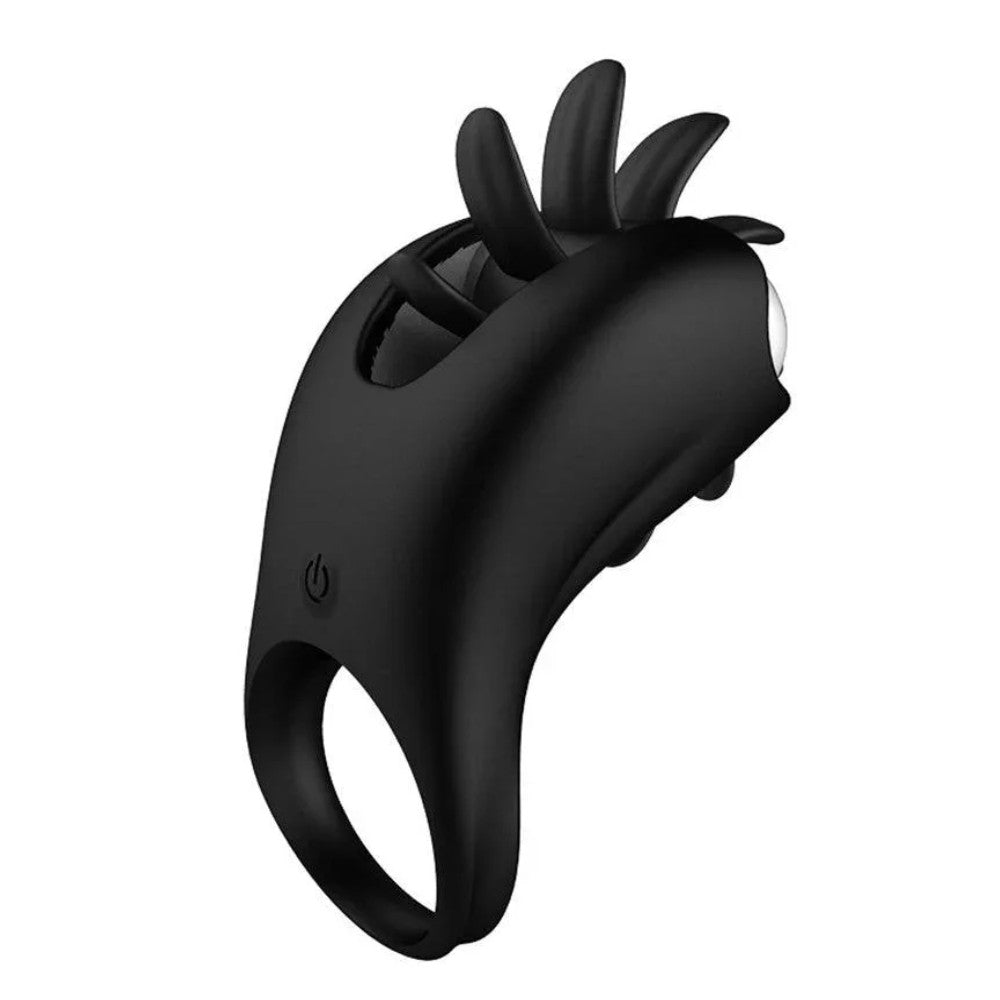 Cock Ring with Tongues Rechargeable Dönen Dilli Penis Halkası Black