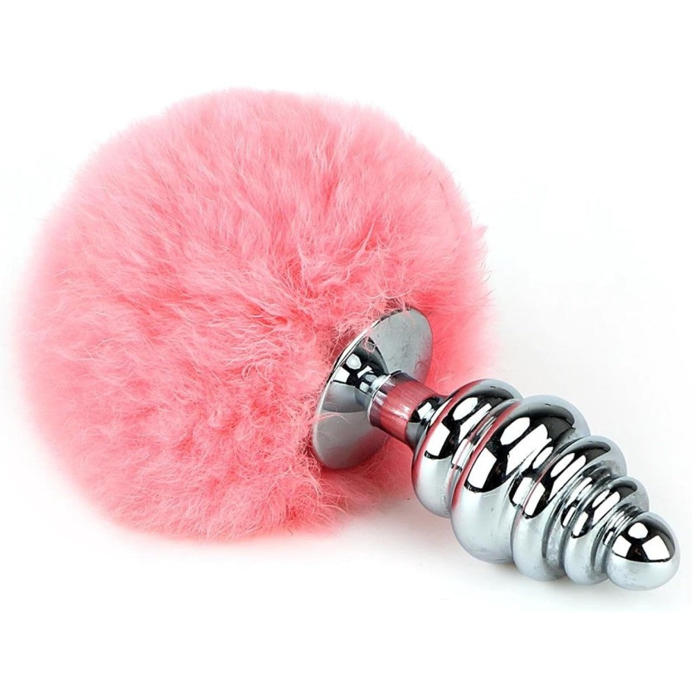 Spiral Bunny Tail Kuyruklu Metal Anal Plug Pink
