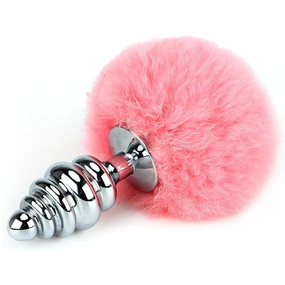 Spiral Bunny Tail Kuyruklu Metal Anal Plug Pink