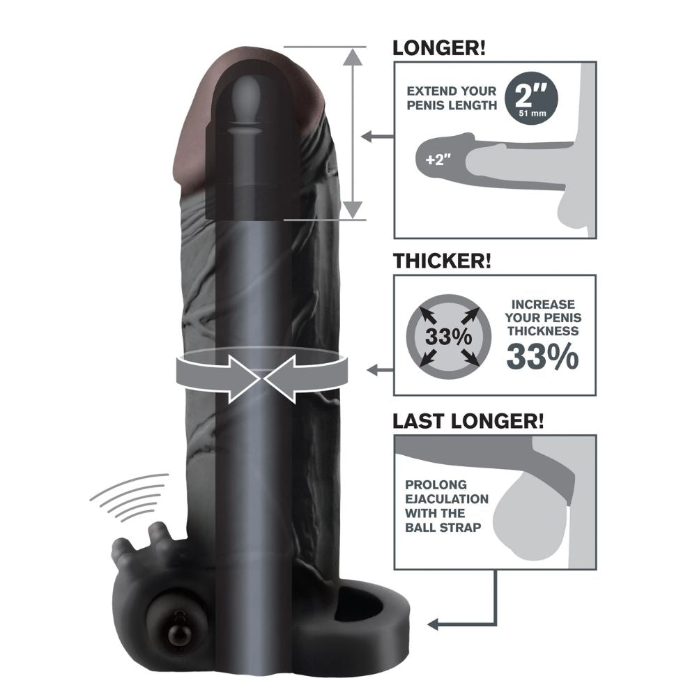 Pipedream Fantasy X-Tensions Vibrating Real Feel 2'' Titreşimli Penis Kılıfı Black