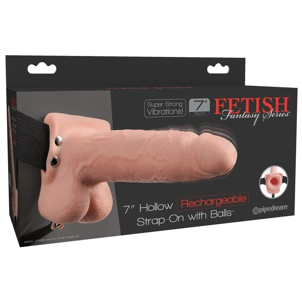 Pipedream Fetish Fantasy Series 7 Inch Hollow Rechargeable Strap-On with Balls