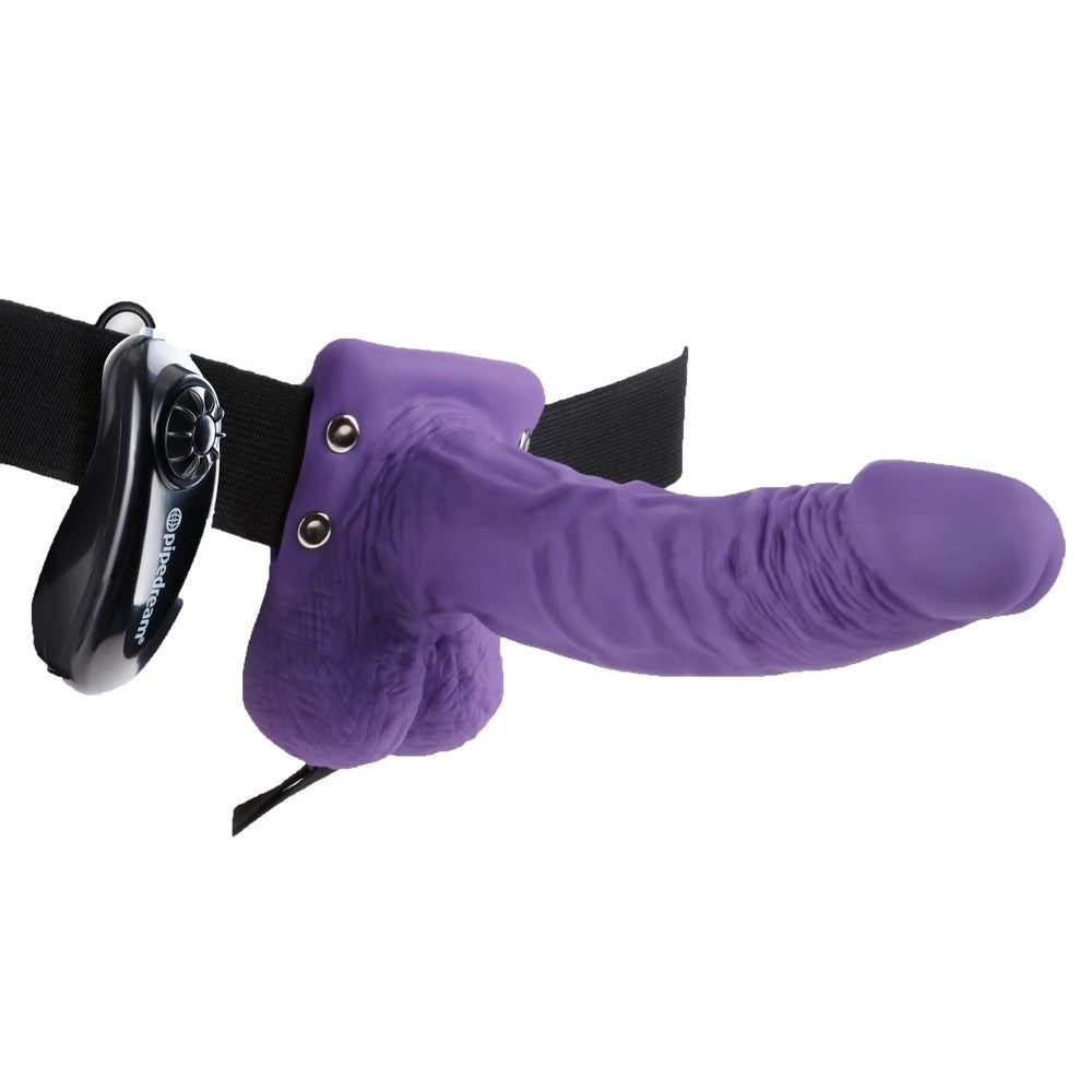 Pipedream Fetish Fantasy Series 7 Inch Vibrating Hollow Strap-On With Balls Purple