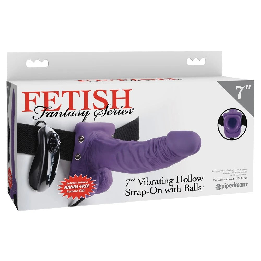 Pipedream Fetish Fantasy Series 7 Inch Vibrating Hollow Strap-On With Balls Purple