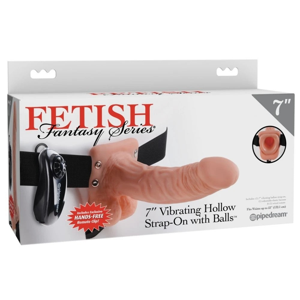 Pipedream Fetish Fantasy Series 7 Inch Vibrating Hollow Strap-On With Balls Flesh