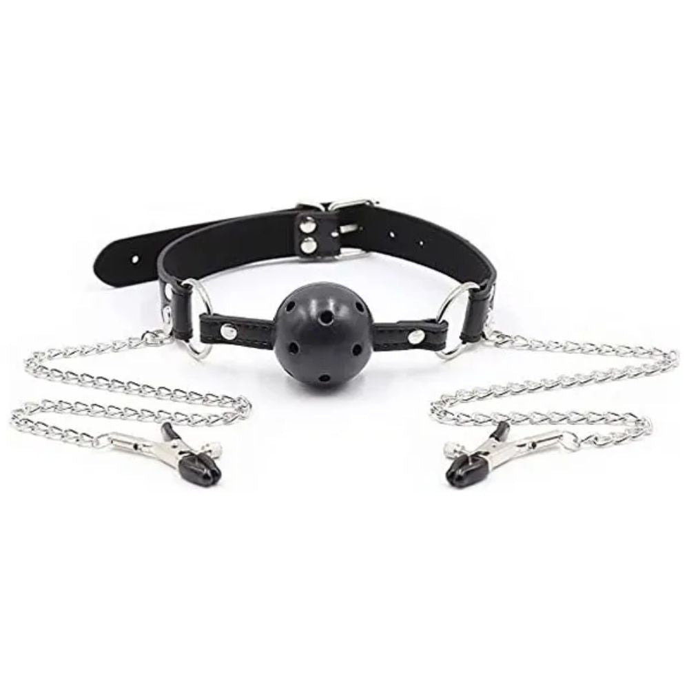 Pipedream Fetish Fantasy Extreme Deluxe Ball Gag&Nipple Clamps Ağız Topu ve Göğüs Klipsi