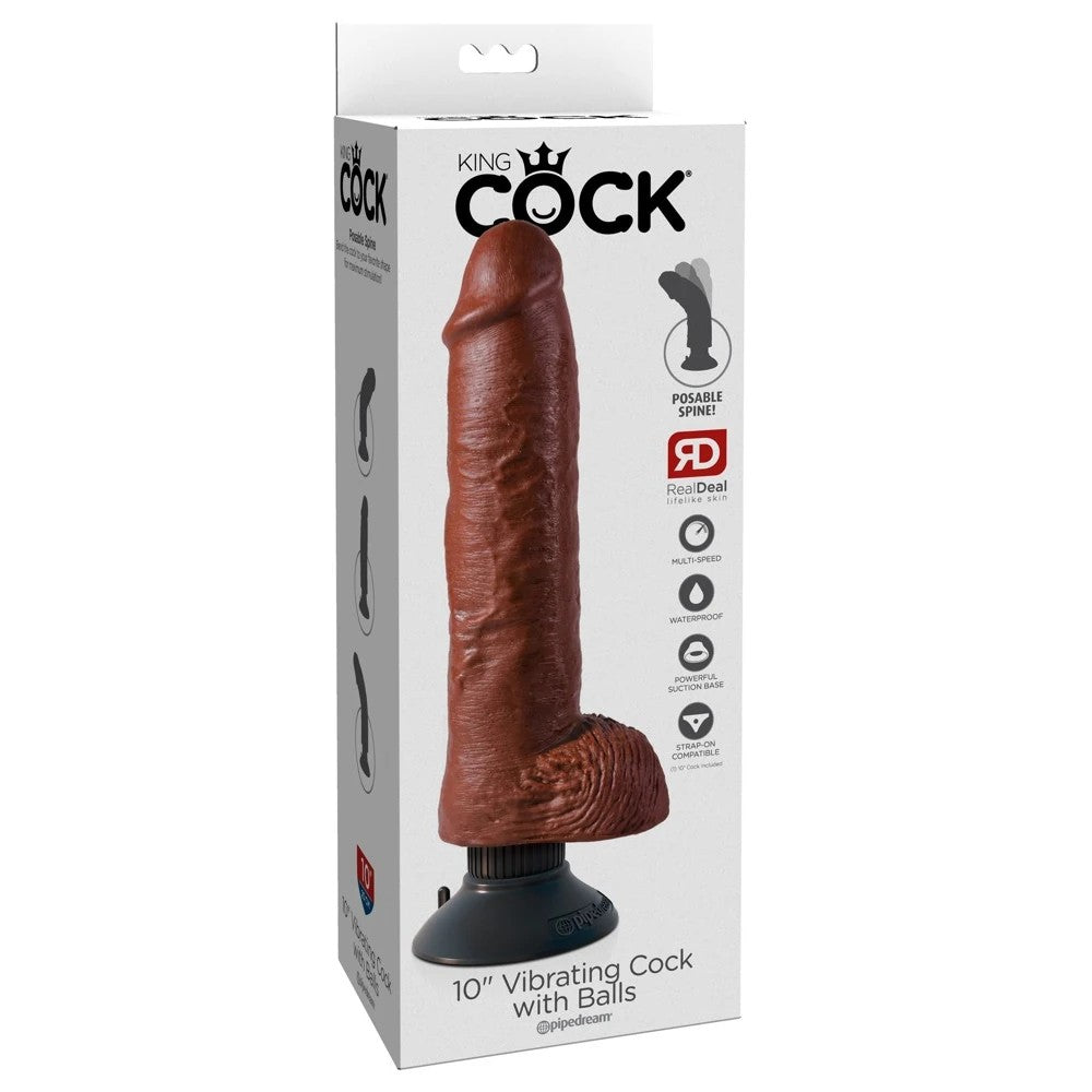 Pipedream King Cock 10 İnch Vibrating Cock With Balls Titreşimli Penis Brown