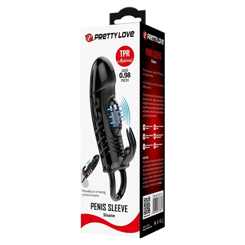 Pretty Love Sloane Penis Sleeve Klitoris Uyarıcılı Titreşimli Penis Kılıfı BI-026243 Black