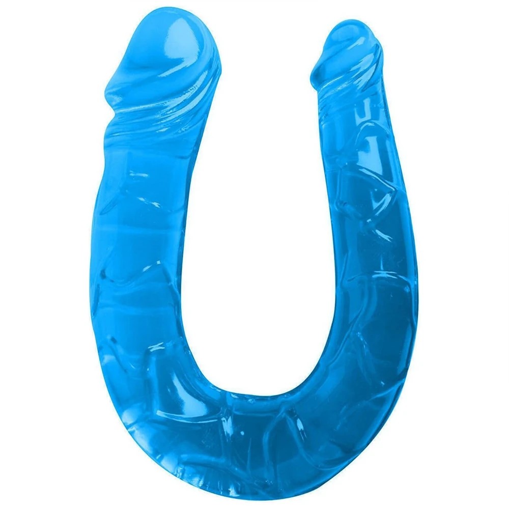 Double Dong Jelly Dildo 30 cm Çift Taraflı Jel Penis Blue