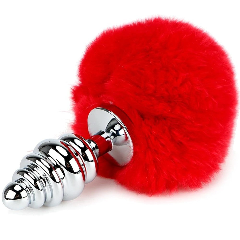 Spiral Bunny Tail Kuyruklu Metal Anal Plug Red