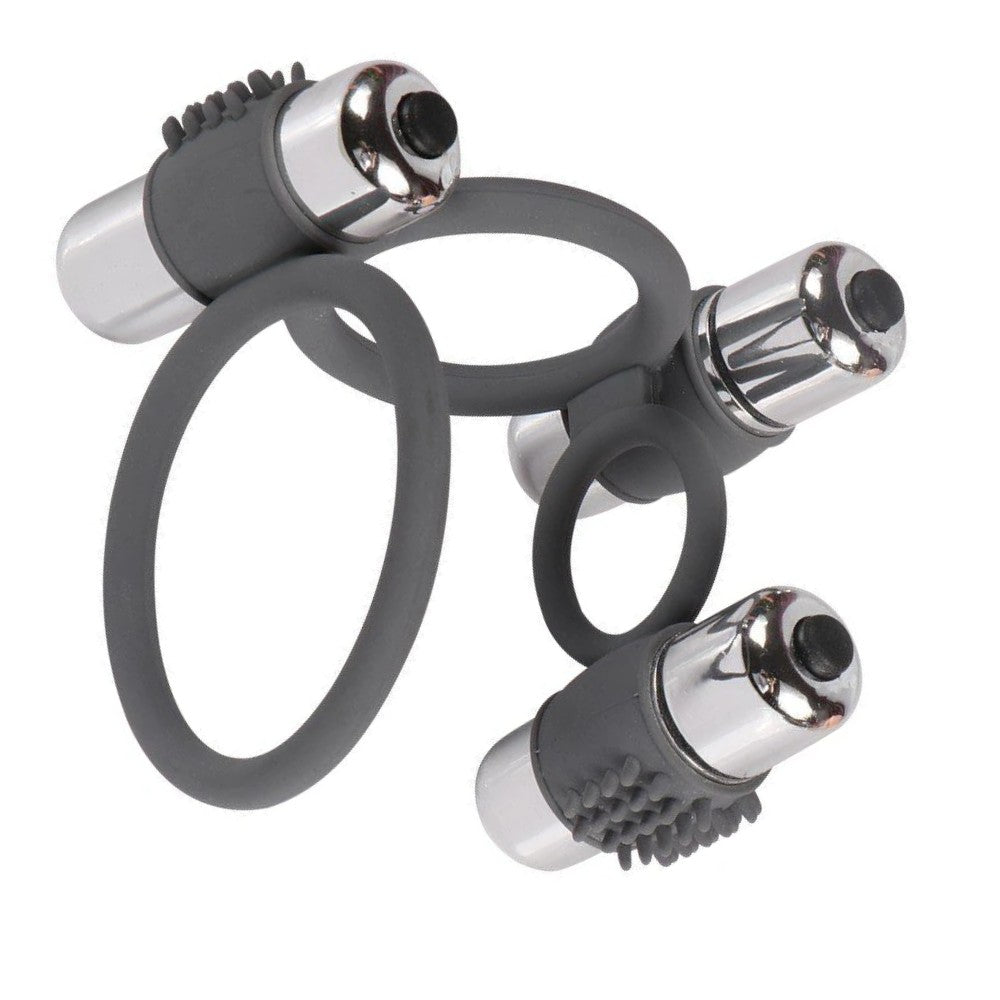 Shequ Double Bullet Vibrating Ring 3 Bölge Stimulasyon Titreşimli Penis Halkası SQ-ML10008