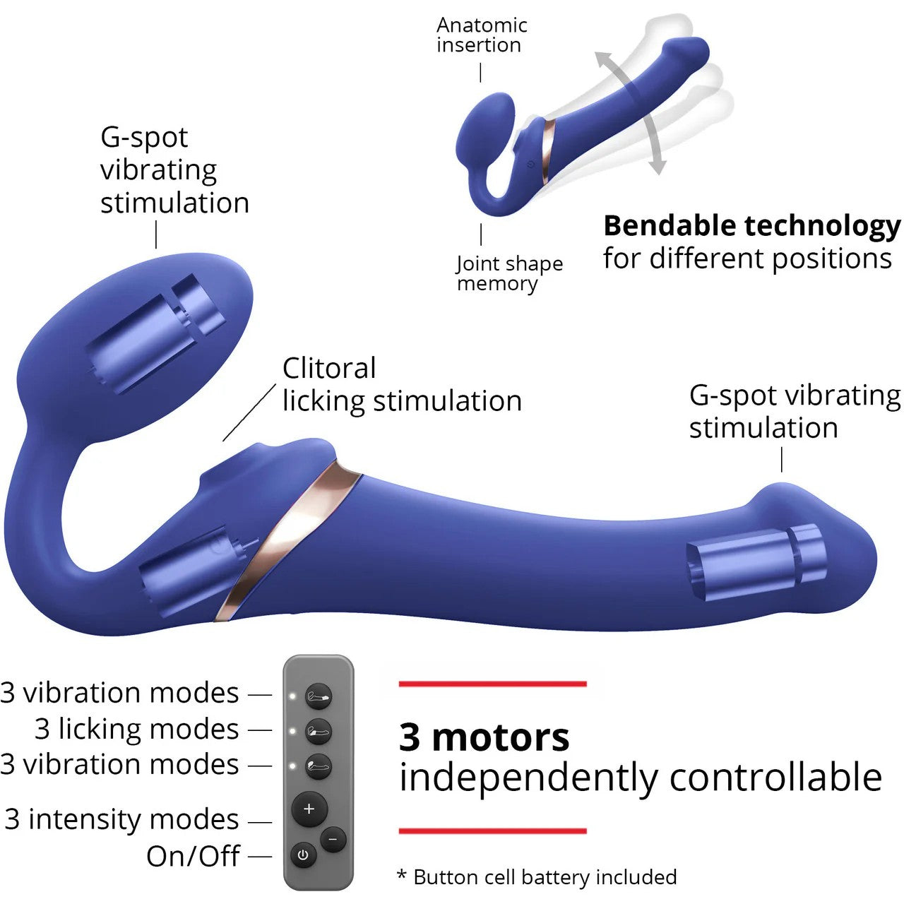 Strap-On Me Multi Orgasm Strapless Strapon 3 Motor Vibratör Small Blue