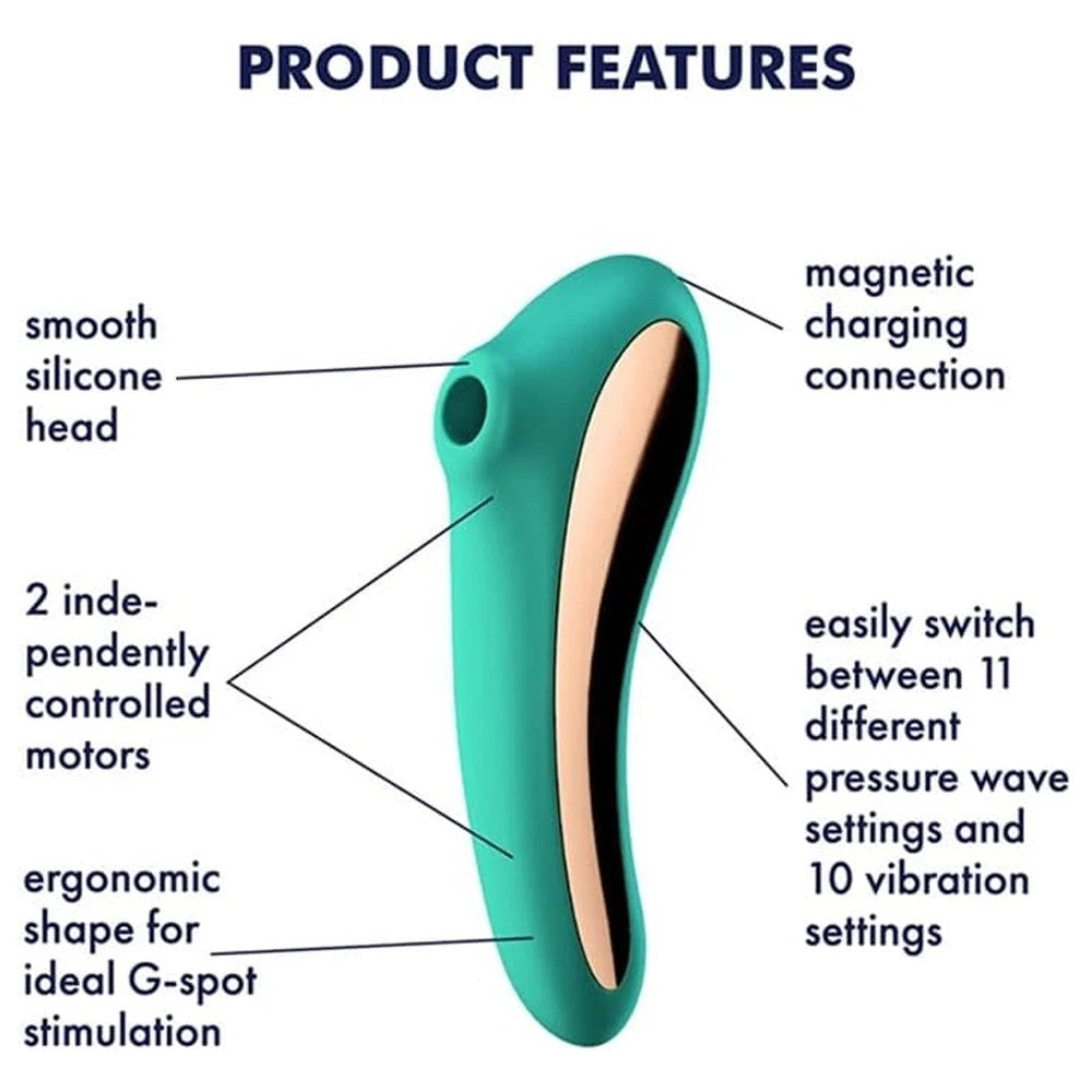 Satisfyer Dual Kiss Telefon Kontrollü Emiş Güçlü Vibratör Green